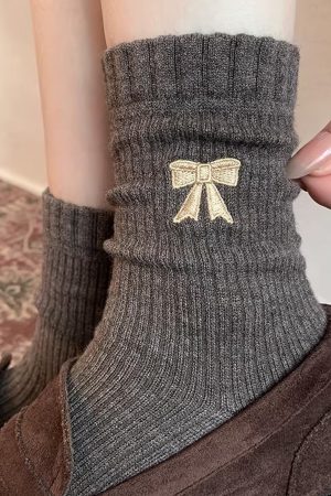 Naturesky-Socks,Womens Cute Crew Socks Casual Athletic Aesthetic Socks Neutral Cotton Socks for Women Granola Girls Clothes.