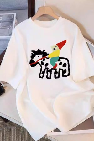 Greenpop-T-shirts,Oversized Summer Shirts for Women Cotton Summer Ladies Tops and Blouses Fashion Pattern Sports Crew Neck Tees.